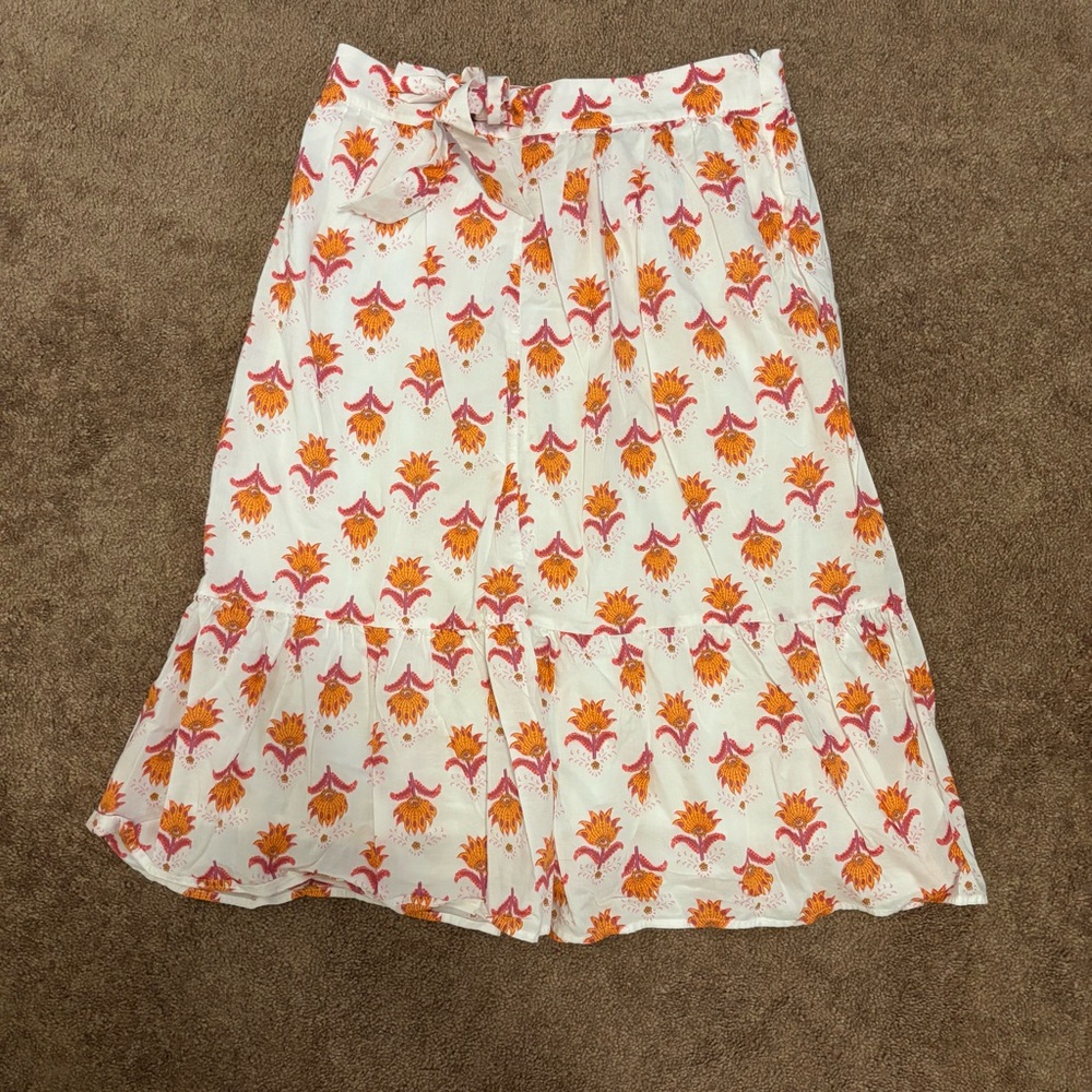 J. Crew Tiered Faux Wrap Lined Midi Skirt 8 100% Cotton